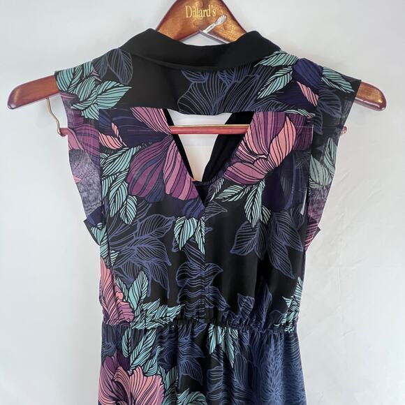 Maeve Anthropologie Bretin Black A-Line Floral Neck Tie Midi Dress Small - Picture 5 of 9